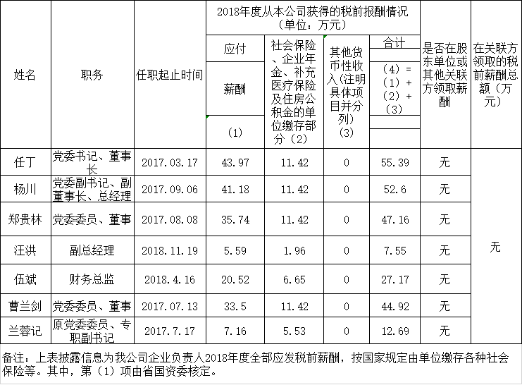 四川省旅游投資集團有限責(zé)任公司負責(zé)人2018年度薪酬情況